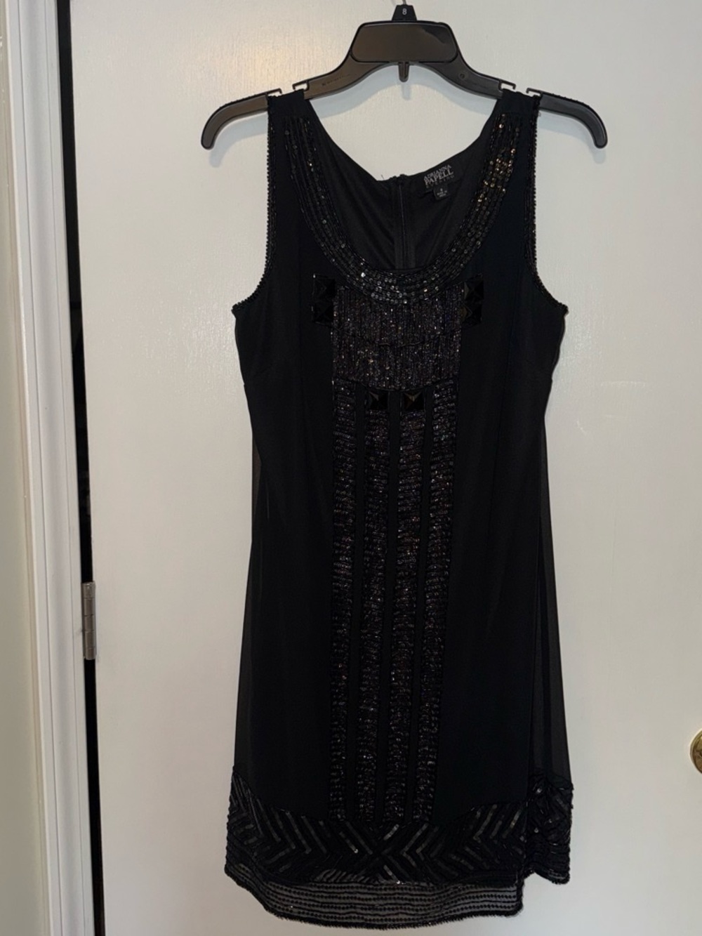 Adrianna Papell Black Beaded Sleeveless Shift Dress